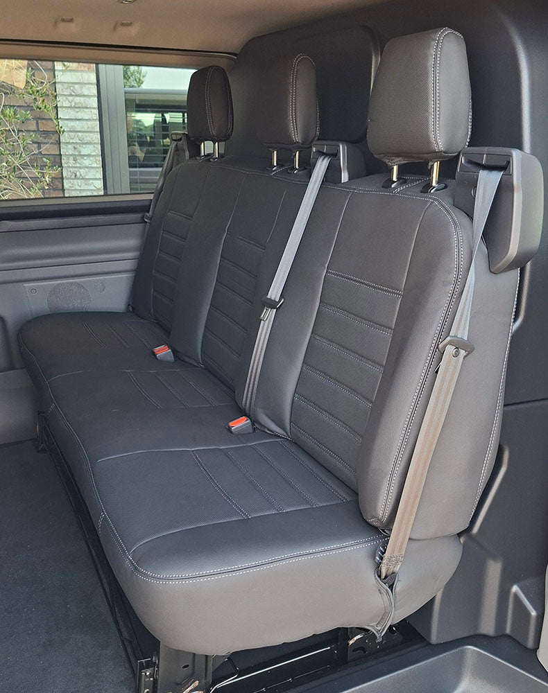 Pasvorm stoelhoezen Ford Transit Custom 2012-heden (past op achterbank in versie met dubbel cabine) - Kunstleer zwart