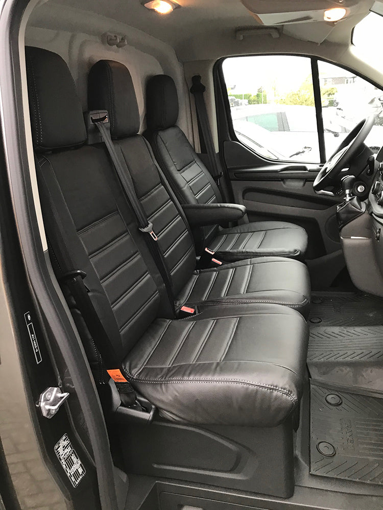 Pasvorm Stoelhoezen Ford Transit Custom (dubbel cabine) bestelwagen (2015-2023) - Kunstleer
