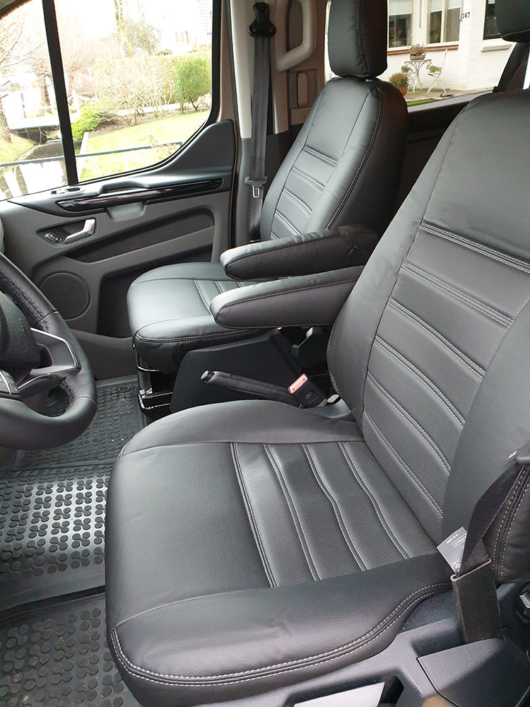 Pasvorm Stoelhoezen Ford Transit Custom (dubbel cabine) bestelwagen (2015-2023) - Kunstleer