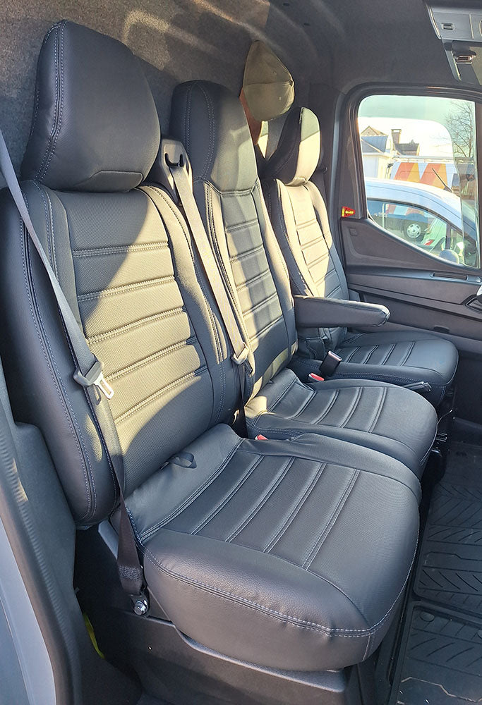 Pasvorm stoelhoezen Nissan Interstar-e 2024-heden (past in versie met split in rugleuning en zitting) - Kunstleer zwart