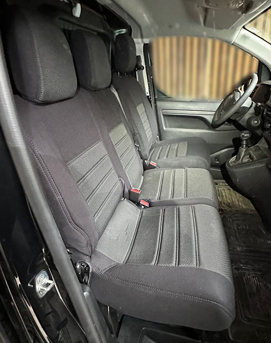 Pasvorm Stoelhoezen Opel Vivaro (C) (dubbel cabine) bestelwagen (2019-Heden) - Stof