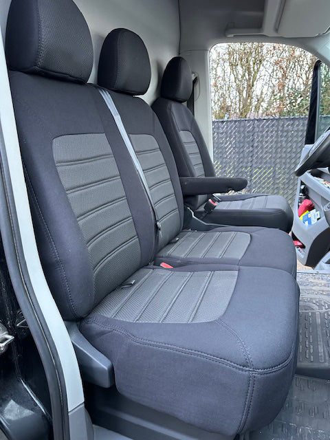 Pasvorm stoelhoezen Volkswagen (Crafter / e-Crafter) 2017-heden (past op ergocomfort stoel en duobank met split in zitting) - Stof zwart