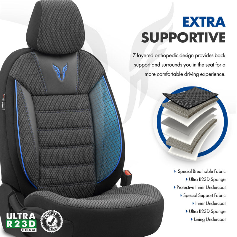 Stoelhoezenset Toro zwart-blauw (complete set)