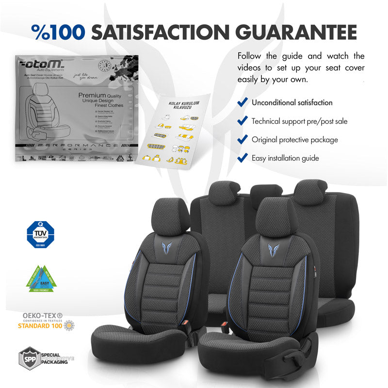 Stoelhoezenset Toro zwart-blauw (complete set)