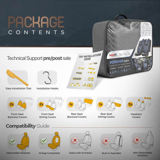 Autostoelhoezenset Voyager donkergrijs-zwart (complete set  inclusief nekkussen)