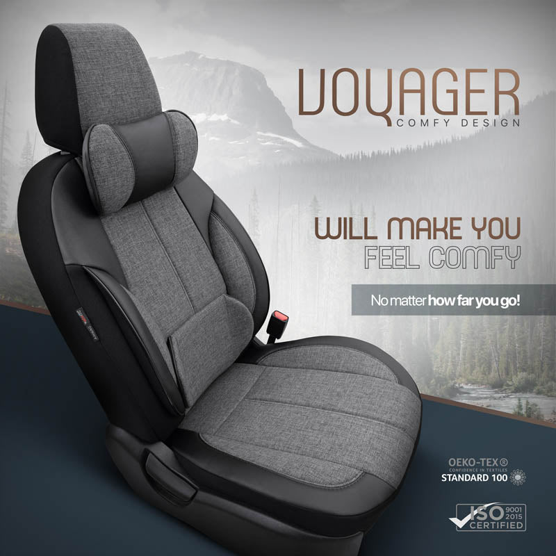 Autostoelhoezenset Voyager donkergrijs-zwart (complete set  inclusief nekkussen)