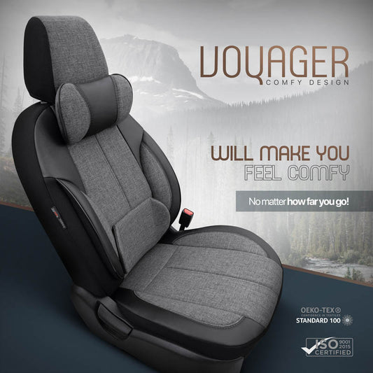 Autostoelhoezenset Voyager donkergrijs-zwart (complete set  inclusief nekkussen)