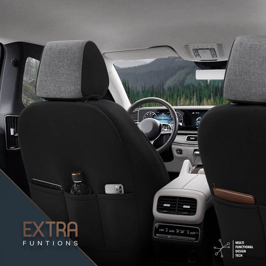 Autostoelhoezenset Voyager donkergrijs-zwart (complete set  inclusief nekkussen)