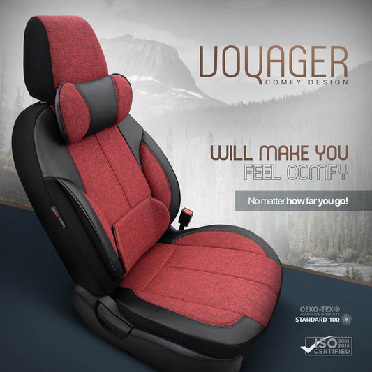 Autostoelhoezenset Voyager rood-zwart (complete set  inclusief nekkussen)