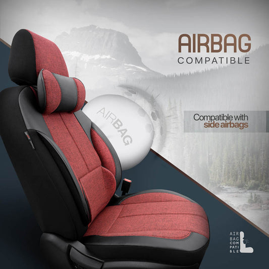 Autostoelhoezenset Voyager rood-zwart (complete set  inclusief nekkussen)