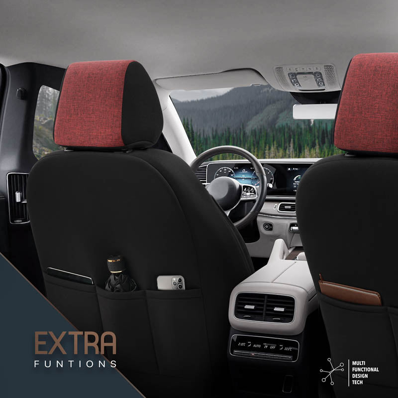 Autostoelhoezenset Voyager rood-zwart (complete set  inclusief nekkussen)