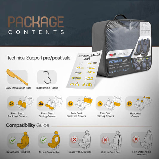 Autostoelhoezenset Voyager blauw-zwart (complete set  inclusief nekkussen)