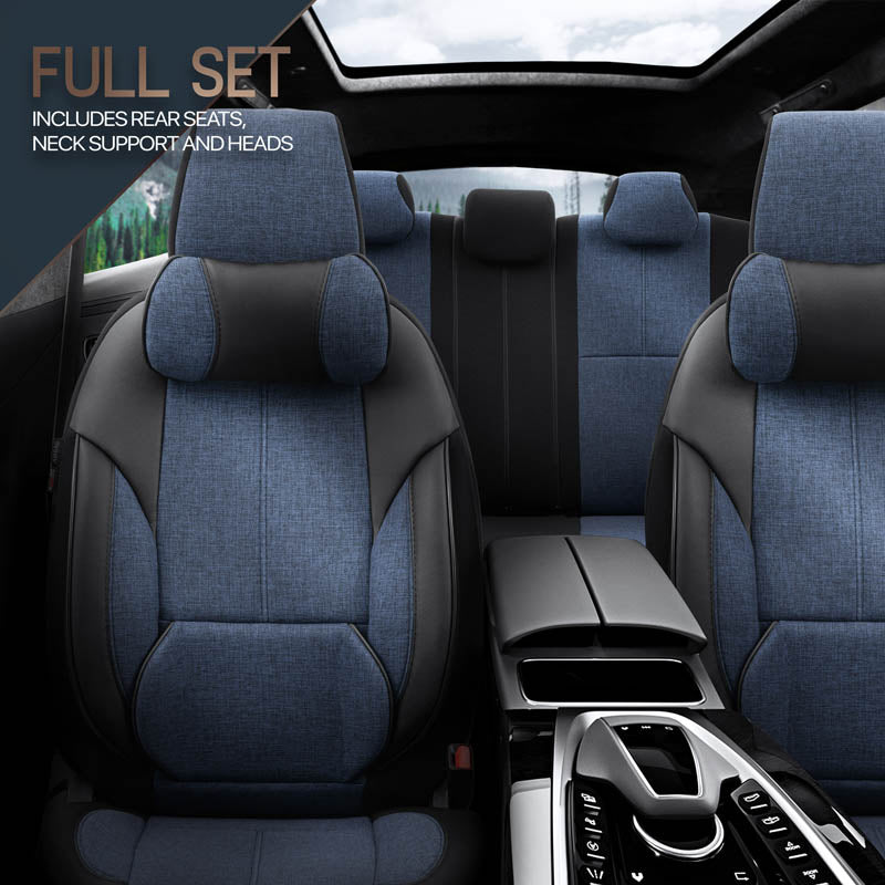 Autostoelhoezenset Voyager blauw-zwart (complete set  inclusief nekkussen)