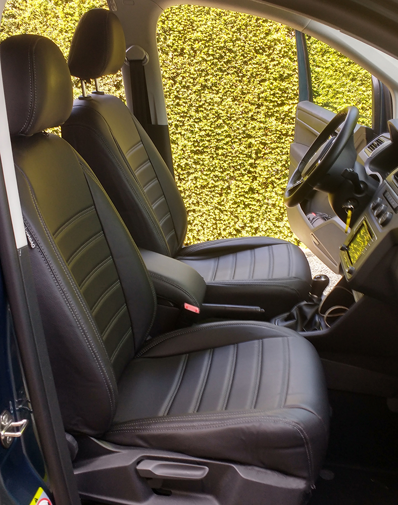 Pasvorm stoelhoezen set Volkswagen Caddy 2015 /m 2020 - Kunst zwart, Pasvorm - Autostoelhoezen. Kunstleer pasvorm stoelhoezen set (bestuurder en passagier). Speciaal voor Caddy 2015 t/m heden Luxe en